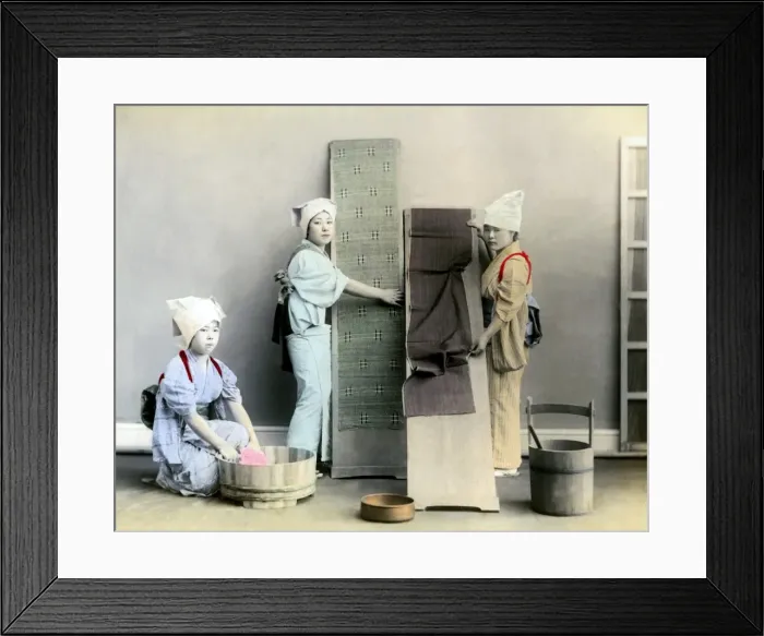 Framed Print : Women washing clothes, Japan Framed Print : Women washing clothes, Japan