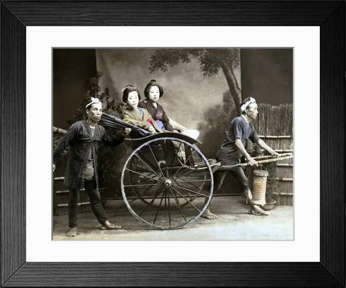 Framed Print : Two women in rickshaw, Japan Framed Print : Two women in rickshaw, Japan