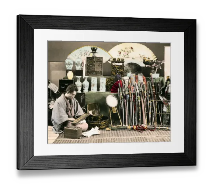 Framed Print : Man in curio store, Japan Framed Print : Man in curio store, Japan