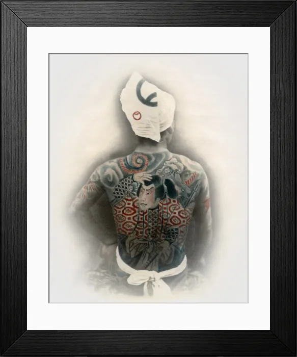 Framed Print : Japanese man with tattooed back Framed Print : Japanese man with tattooed back