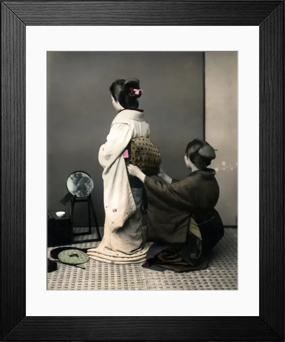 Framed Print : Fixing obi sash, Japan Framed Print : Fixing obi sash, Japan