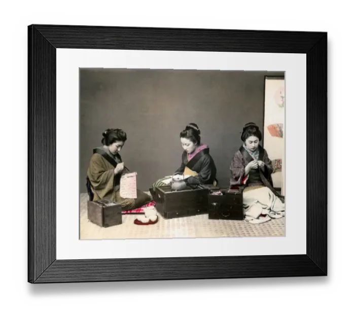 Framed Print : Geishas sewing, reading and writing, Japan Framed Print : Geishas sewing, reading and writing, Japan