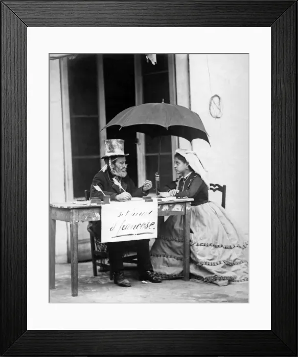 Framed Print : Letter writer and client, Naples, Italy Framed Print : Letter writer and client, Naples, Italy