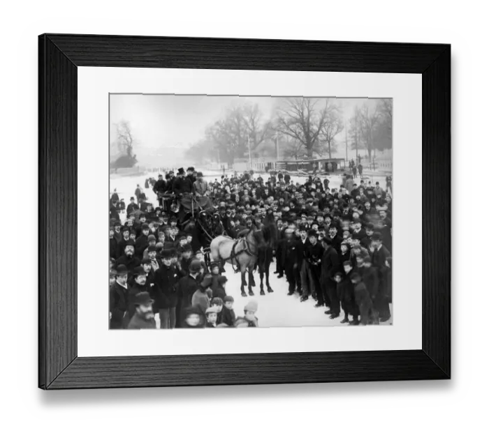 Framed Print : Horse-drawn carriage on frozen river Framed Print : Horse-drawn carriage on frozen river