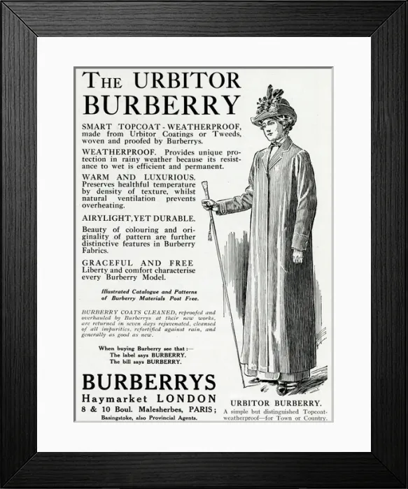 Framed Print : Advert for Burberry smart topcoat 1913 Framed Print : Advert for Burberry smart topcoat 1913