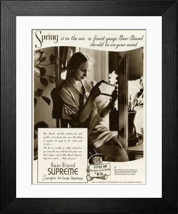Framed Print : Advert for Stockings by Bear Brand 1935 Framed Print : Advert for Stockings by Bear Brand 1935