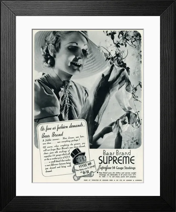 Framed Print : Advert for Stockings by Bear Brand 1935 Framed Print : Advert for Stockings by Bear Brand 1935