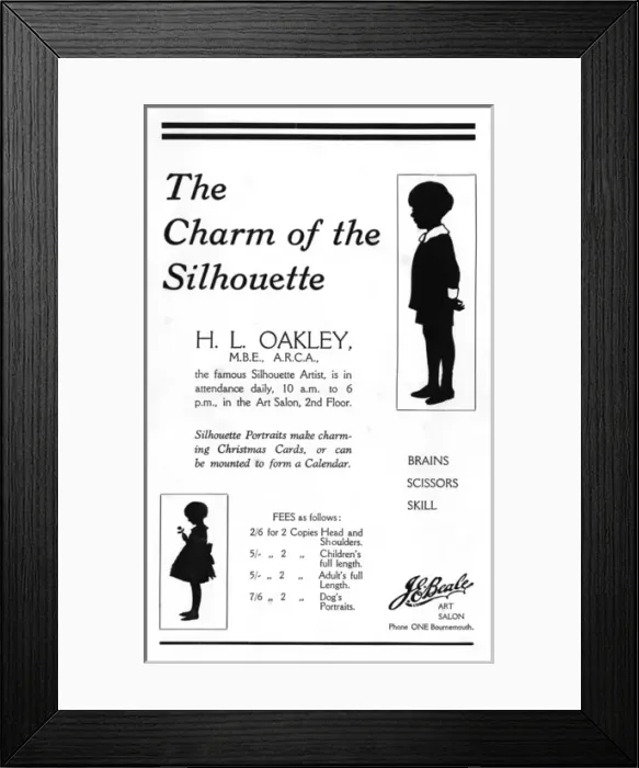 Framed Print : H. L. Oakley silhouette advertisment Bournemouth Framed Print : H. L. Oakley silhouette advertisment Bournemouth