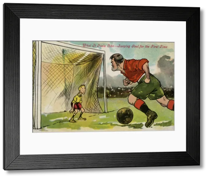 Framed Print : Football. What it feels to be like keeping goal for the first time. Date: circa 1912 Framed Print : Football. What it feels to be like keeping goal for the first time. Date: circa 1912
