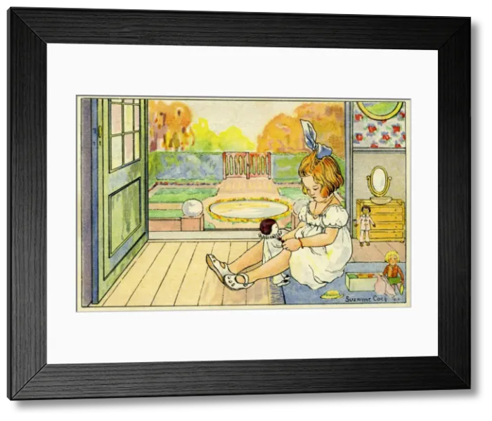 Framed Print : Playing with dolls
