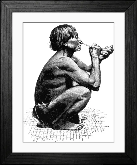 Framed Print : South American music: the nose flute