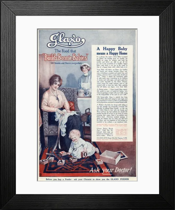 Framed Print : Advert for Glaxo baby food 1914 Framed Print : Advert for Glaxo baby food 1914