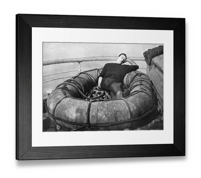 Framed Print : British sailor snoozing on deck, WW1 Framed Print : British sailor snoozing on deck, WW1