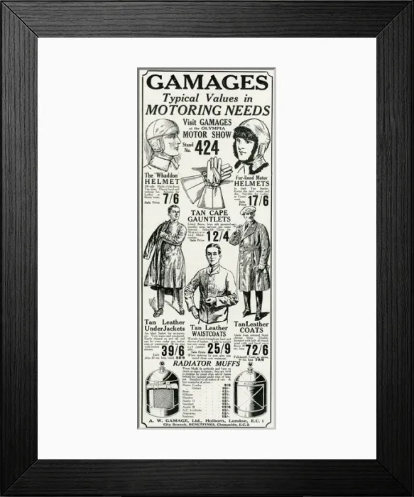 Framed Print : Advert for Gamages motoring needs 1926 Framed Print : Advert for Gamages motoring needs 1926