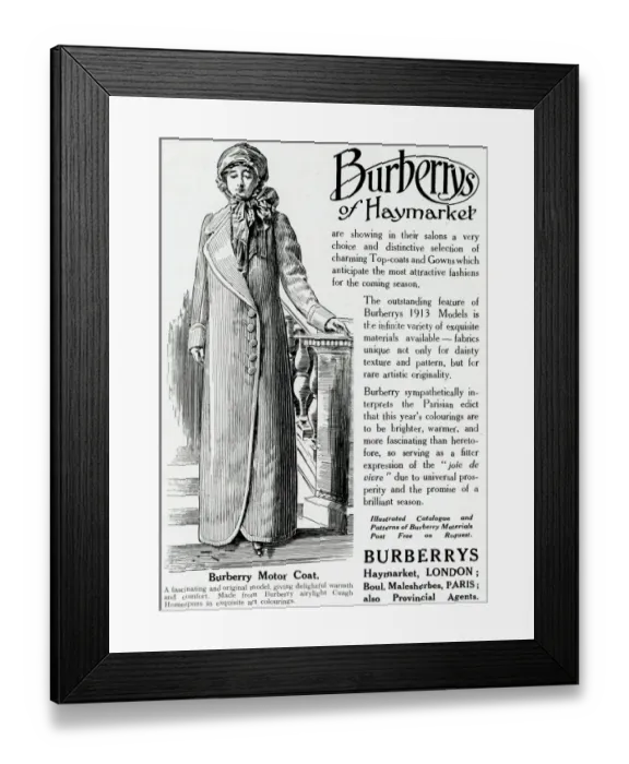 Framed Print : Advert for Burberry motor-coat 1913 Framed Print : Advert for Burberry motor-coat 1913