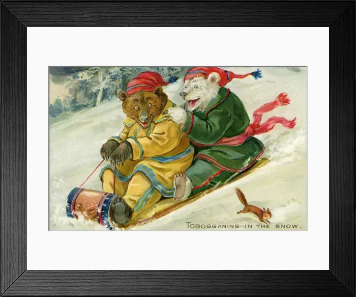 Framed Print : Bears on a toboggan Framed Print : Bears on a toboggan