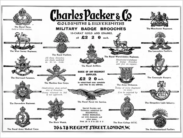 Military regimental badge brooches advertisement, WW1
