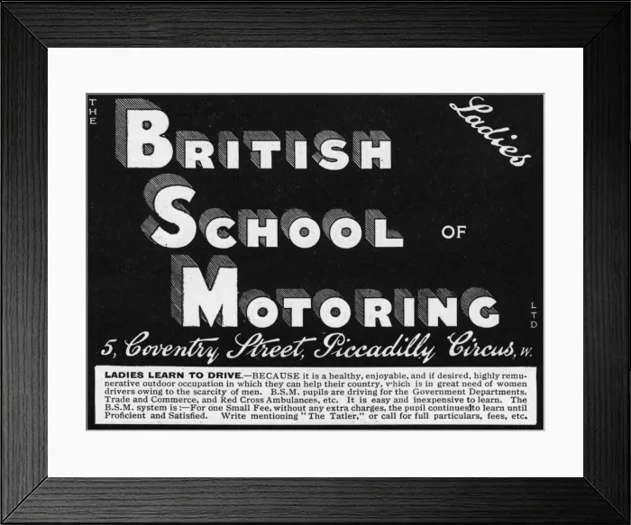 Framed Print : British School of Motoring Advertisement, WW1 Framed Print : British School of Motoring Advertisement, WW1