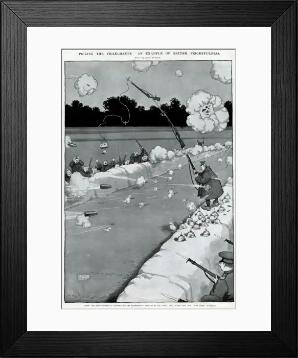 Framed Print : Officer at the front, obtaining German pointed helmets 1915