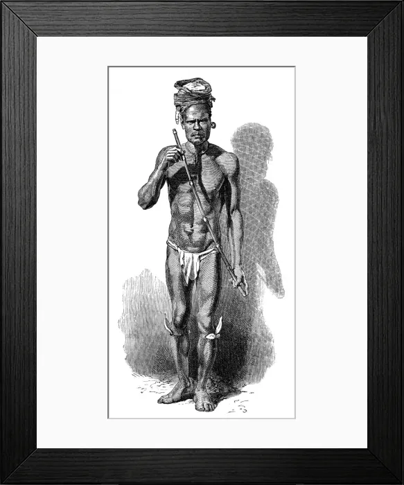 Framed Print : A New Caledonian flute player, c. 1870 Framed Print : A New Caledonian flute player, c. 1870