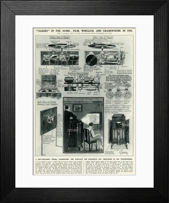 Framed Print : Film, wireless and gramophone in the home by G. H. Davis Framed Print : Film, wireless and gramophone in the home by G. H. Davis