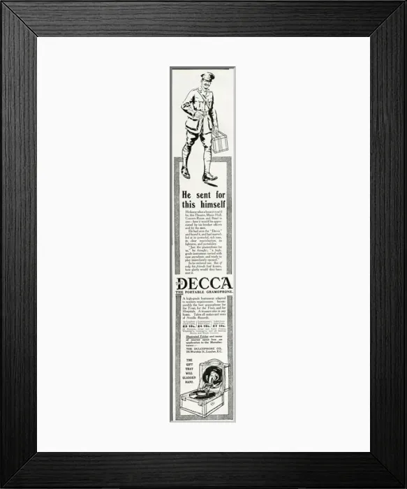Framed Print : Advert for Decca portable gramophone 1916 Framed Print : Advert for Decca portable gramophone 1916