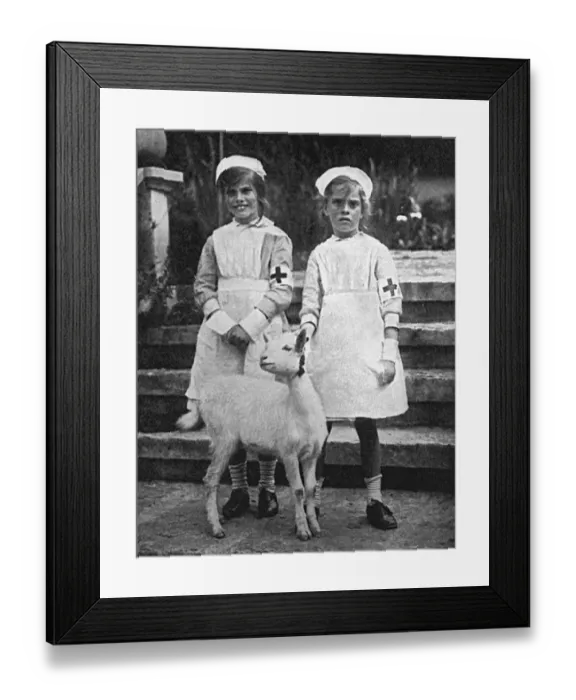 Framed Print : General Haigs daughters in Red Cross dress, WW1 Framed Print : General Haigs daughters in Red Cross dress, WW1