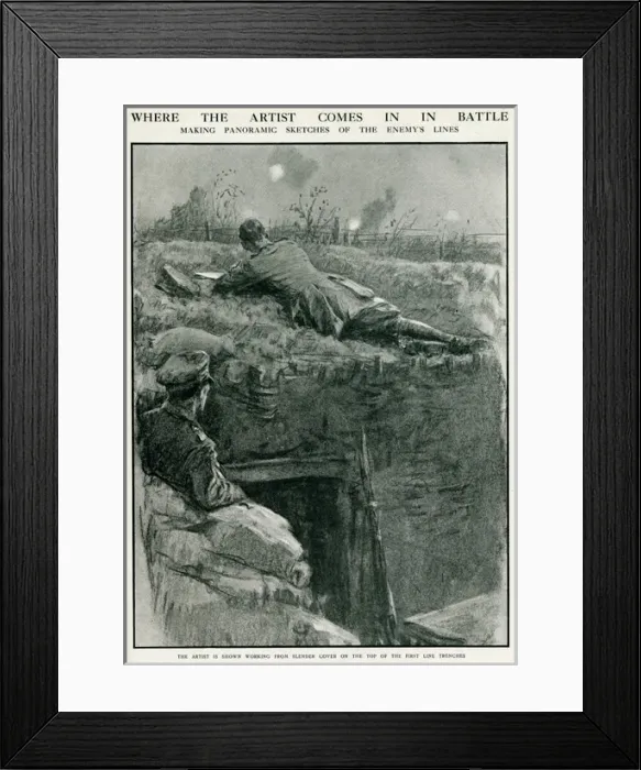 Framed Print : Army artist making sketches of enemy lines, WW1 Framed Print : Army artist making sketches of enemy lines, WW1