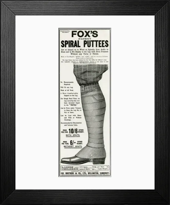 Framed Print : Advert for Foxs spiral puttees 1902 Framed Print : Advert for Foxs spiral puttees 1902