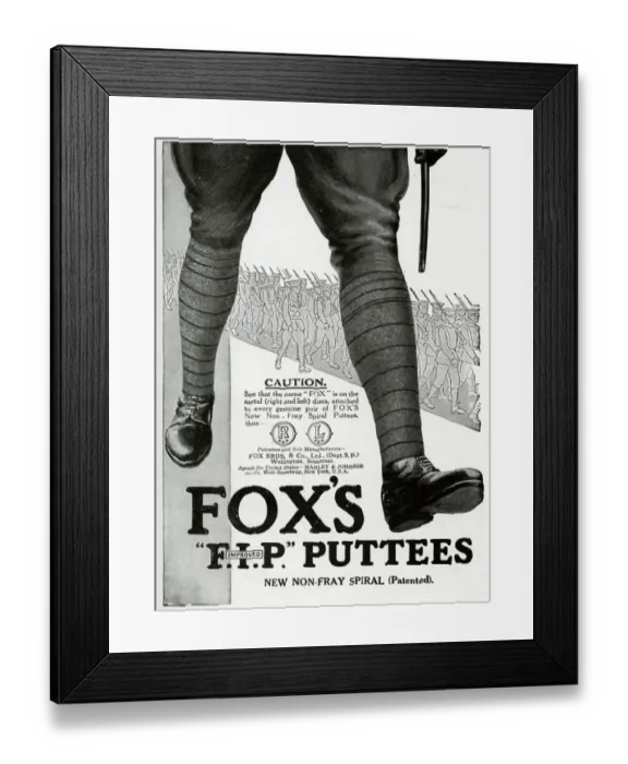 Framed Print : Advert for Foxs puttees stockings 1916 Framed Print : Advert for Foxs puttees stockings 1916