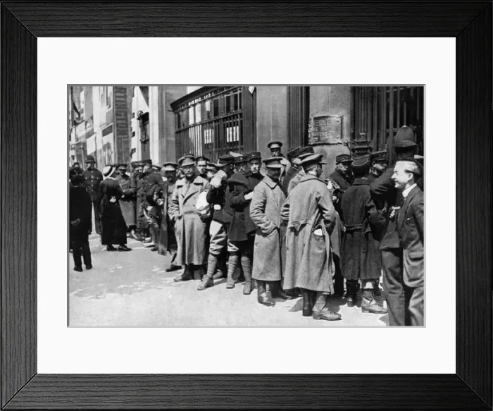 Framed Print : Belgian soldiers wait for railway passes, WW1 Framed Print : Belgian soldiers wait for railway passes, WW1