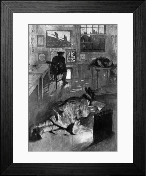 Framed Print : Derby recruiters sleeping at a recruiting office, WW1 Framed Print : Derby recruiters sleeping at a recruiting office, WW1