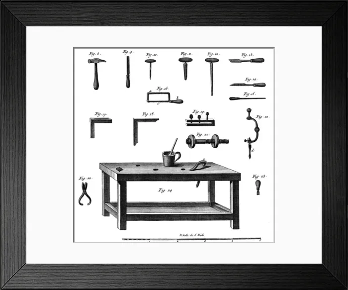 Framed Print : Tools for making musical instruments, c. 1750 Framed Print : Tools for making musical instruments, c. 1750