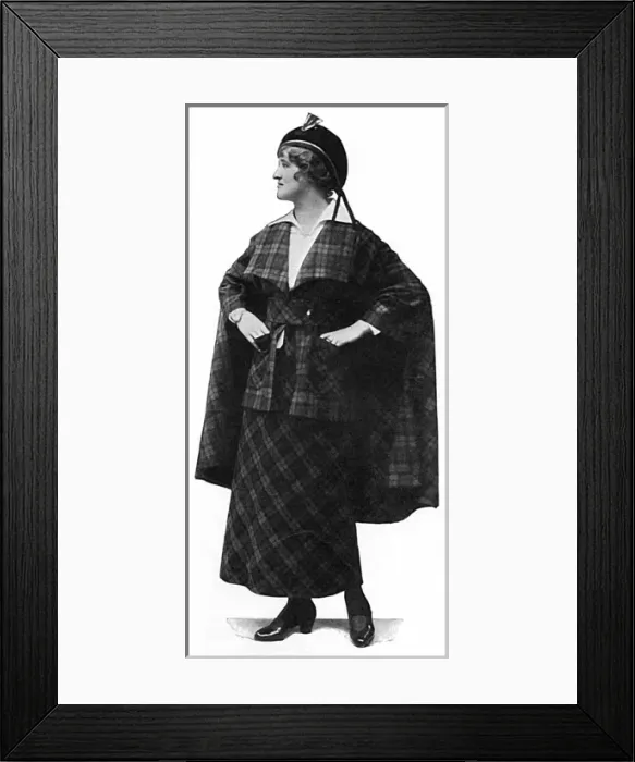 Framed Print : Checked Tipperary costume from Paris, womens fashion, WW1 Framed Print : Checked Tipperary costume from Paris, womens fashion, WW1