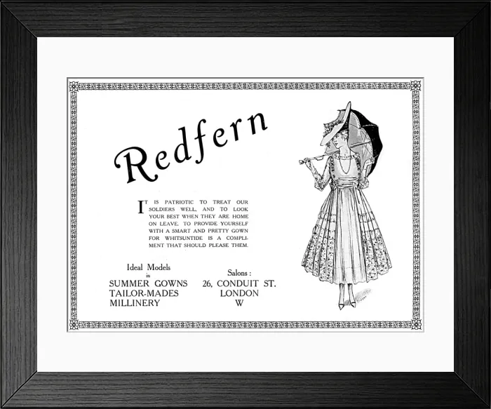 Framed Print : Redfern advertisement, dressing well is patriotic, WW1 Framed Print : Redfern advertisement, dressing well is patriotic, WW1