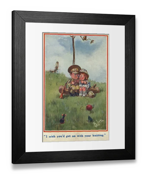 Framed Print : Knitting postcard, WW1 Framed Print : Knitting postcard, WW1