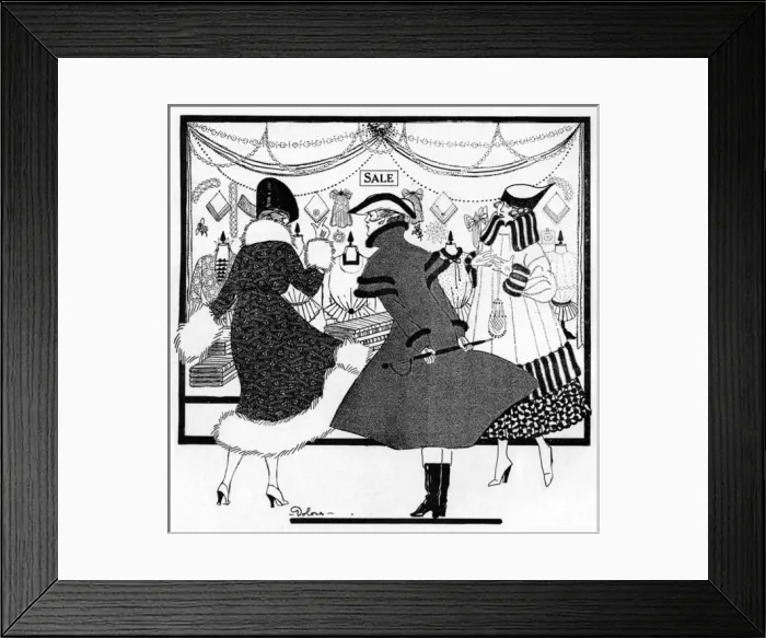 Framed Print : Looking in a shop window during the sales, WW1