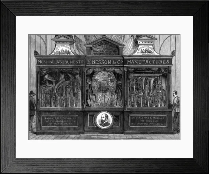 Framed Print : Exhibit of Bessons musical instruments, 1885 Framed Print : Exhibit of Bessons musical instruments, 1885
