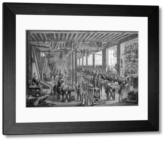 Framed Print : String and wind instrument manufacture, 1855 Framed Print : String and wind instrument manufacture, 1855