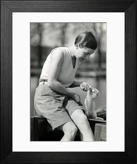 Framed Print : Rene Fraser with pet ferret Mabel on the Norfolk Broads Framed Print : Rene Fraser with pet ferret Mabel on the Norfolk Broads
