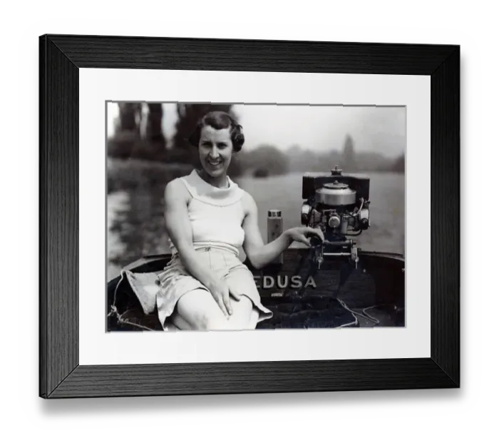 Framed Print : Rene Fraser at the helm of the tender to Medusa Framed Print : Rene Fraser at the helm of the tender to Medusa