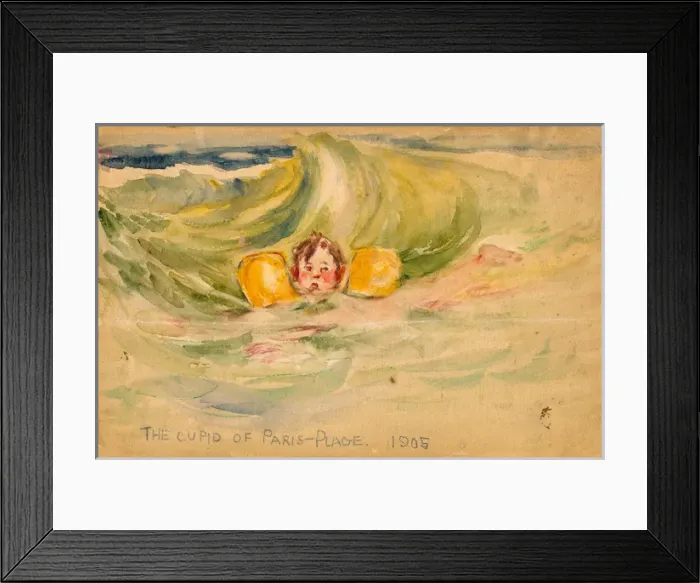 Framed Print : Watercolour by Alan Fraser titled The Cupid of Paris-Plage Framed Print : Watercolour by Alan Fraser titled The Cupid of Paris-Plage