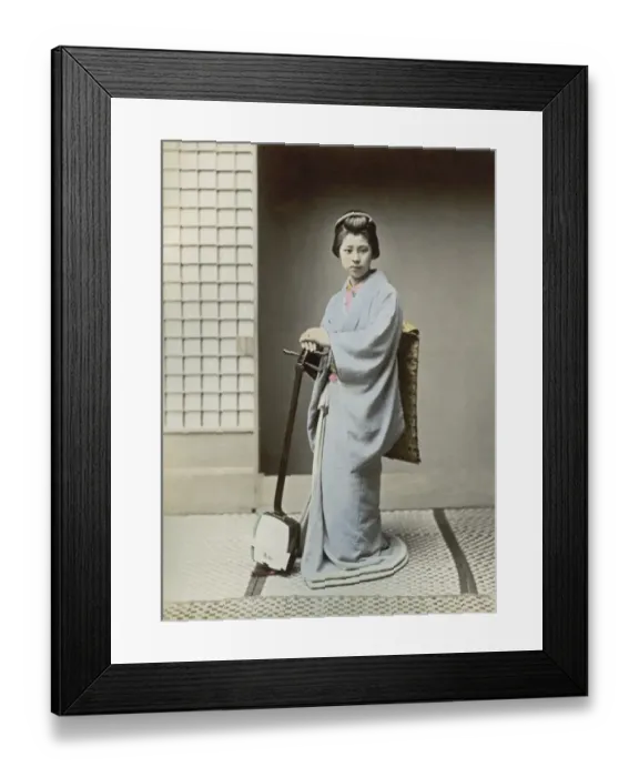 Framed Print : Geisha with Samisen, Japan Framed Print : Geisha with Samisen, Japan