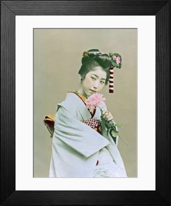Framed Print : Geisha with Flower, Japan Framed Print : Geisha with Flower, Japan