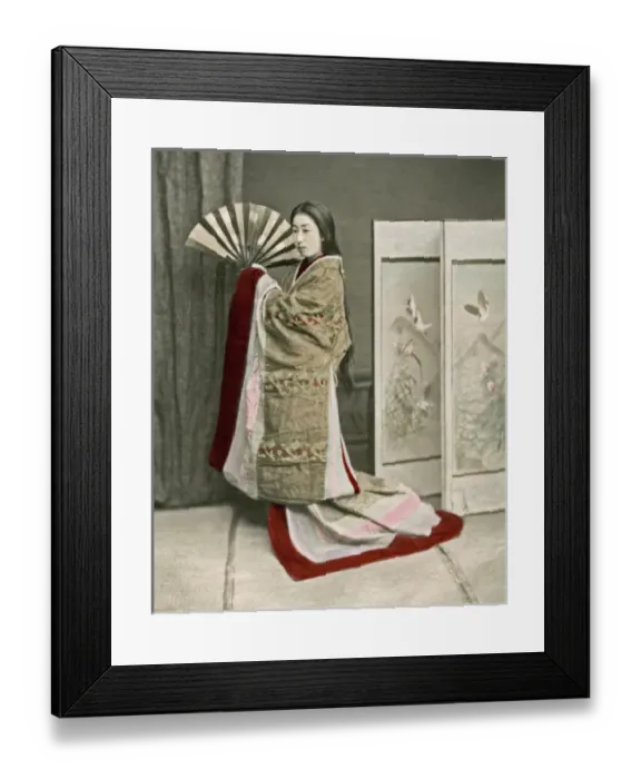 Framed Print : Geisha with hair down and fan Framed Print : Geisha with hair down and fan