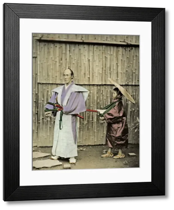 Framed Print : Samurai and attendant, Japan (actors) Framed Print : Samurai and attendant, Japan (actors)