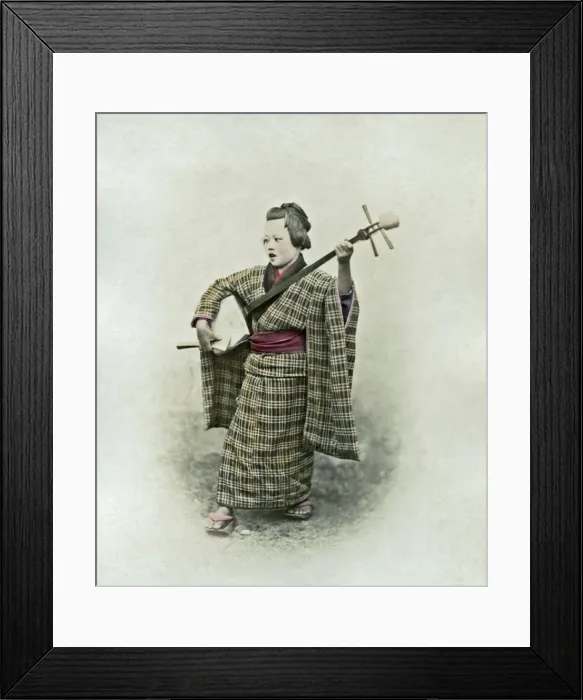 Framed Print : Musician and samisen, Japan Framed Print : Musician and samisen, Japan