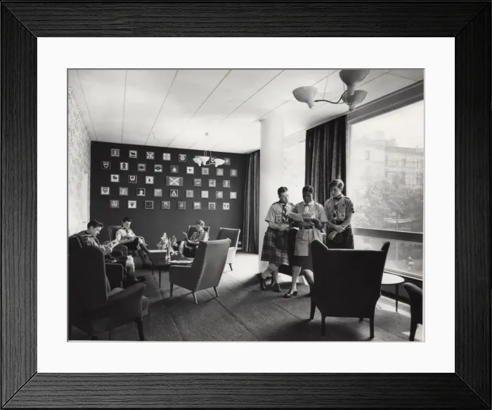 Framed Print : Scouts relaxing at Baden Powell House, London Framed Print : Scouts relaxing at Baden Powell House, London
