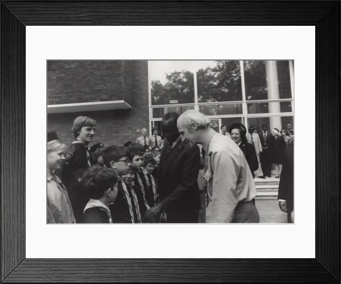 Framed Print : People outside Baden Powell House, London Framed Print : People outside Baden Powell House, London