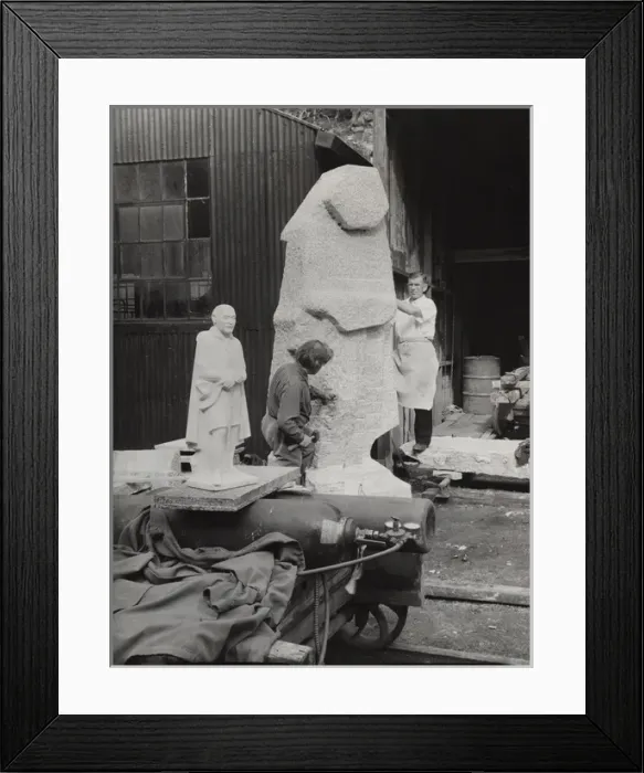 Framed Print : Men working on Baden Powell statue Framed Print : Men working on Baden Powell statue